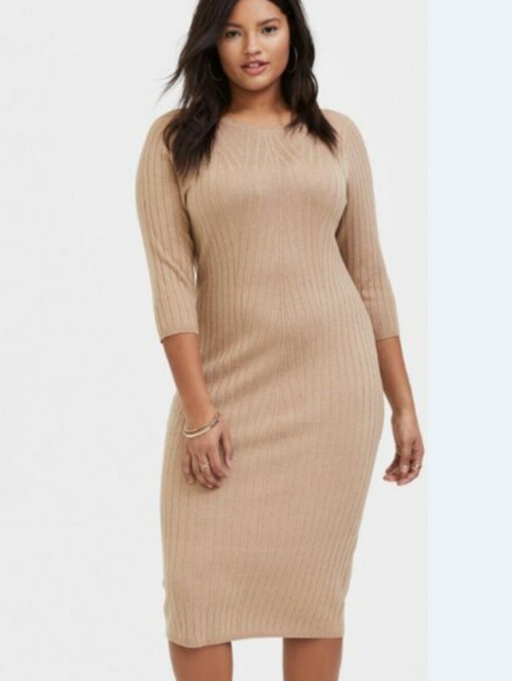 Torrid Beige Ribbed Midi Sweater Dress Size 3X
